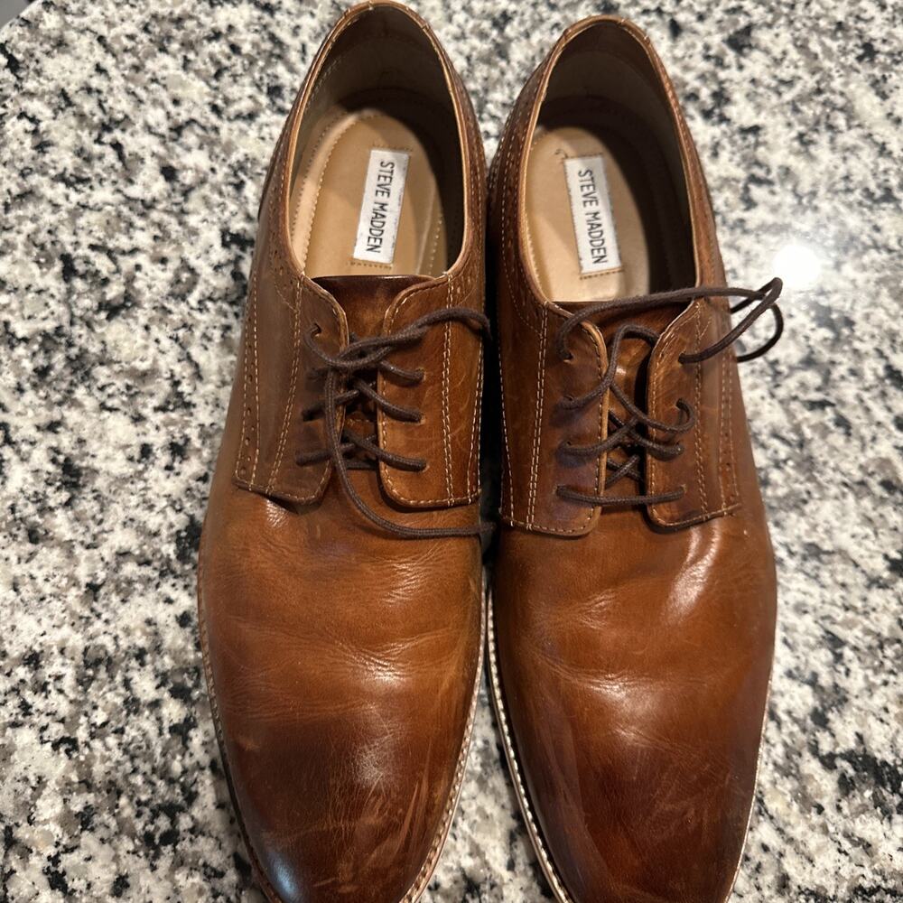 Steve Madden Mens Size 12 Brown Leather Derby Lace Up Dress Shoes